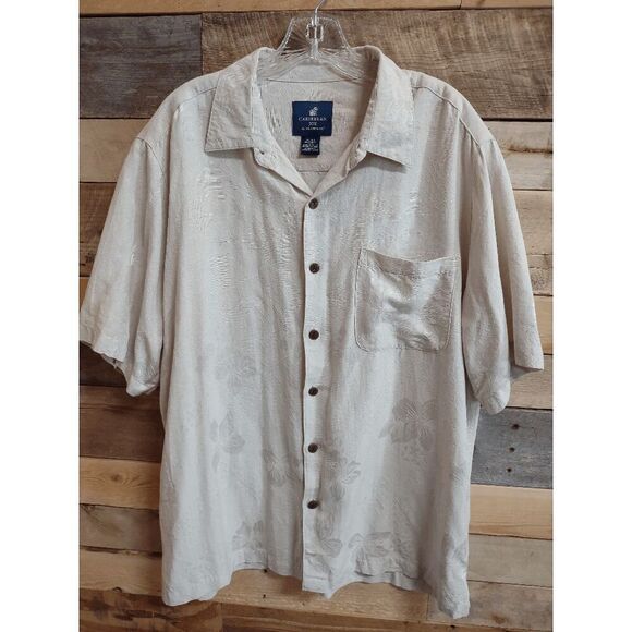 Caribbean Joe Island Supply Co. Men's XL 100% Silk Cream Colored Hawaiian Shirt - Picture 1 of 4